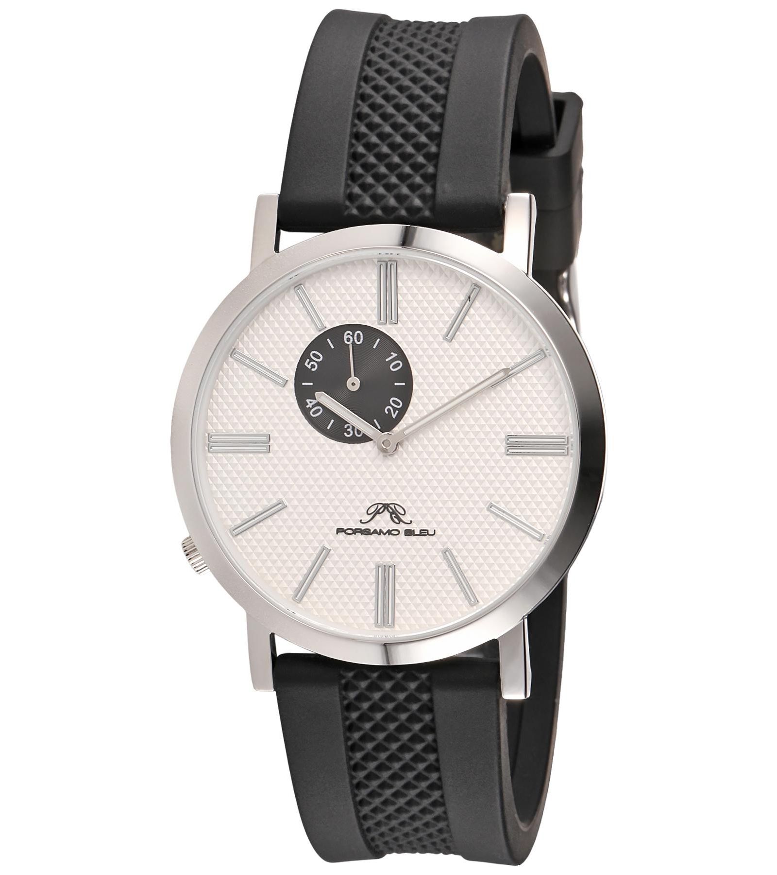 Porsamo Bleu Men's Bennett Round Black Silicone Strap Watch 40 mm