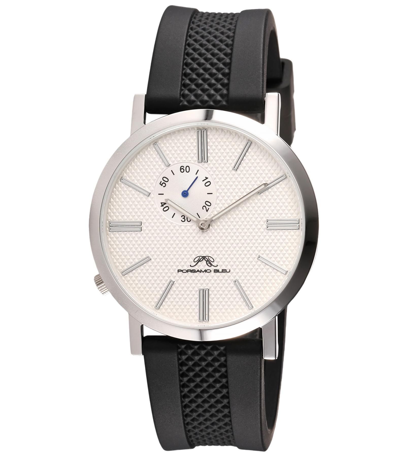 Porsamo Bleu Men's Bennett Round Black Silicone Strap Watch 40 mm