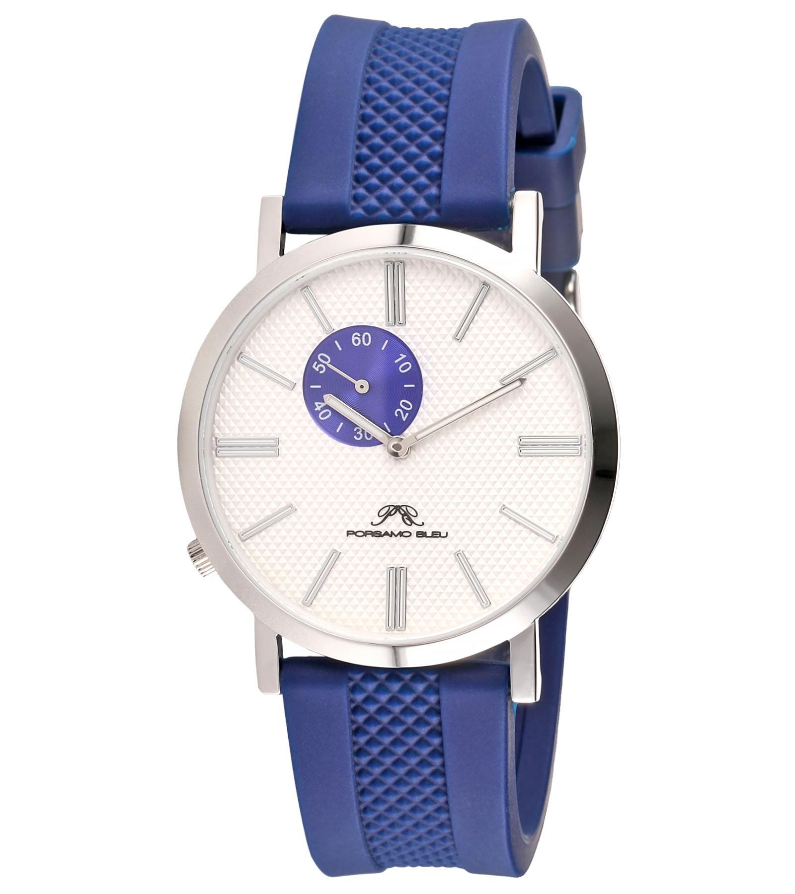 Porsamo Bleu Men's Bennett Round Blue Silicone Strap Watch 40 mm