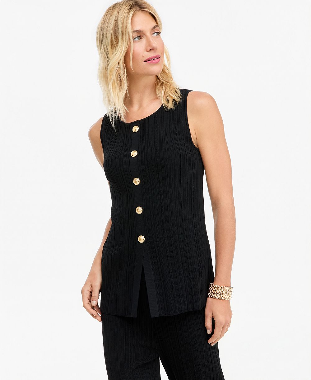 I.N.C. International Concepts Women's Sleeveless Ribbed Button-Front Sweater, Macy's Exclusive