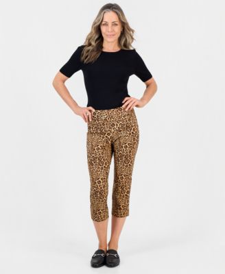 JM Collection Petite Leopard Rivet High-Waisted Pull-On Capris, Macy's Exclusive