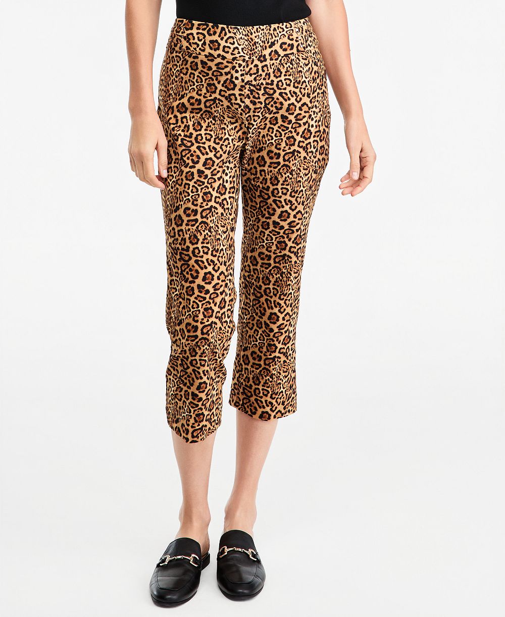 JM Collection Women's Leopard Rivet High-Waisted Pull-On Capris, Macy's Exclusive