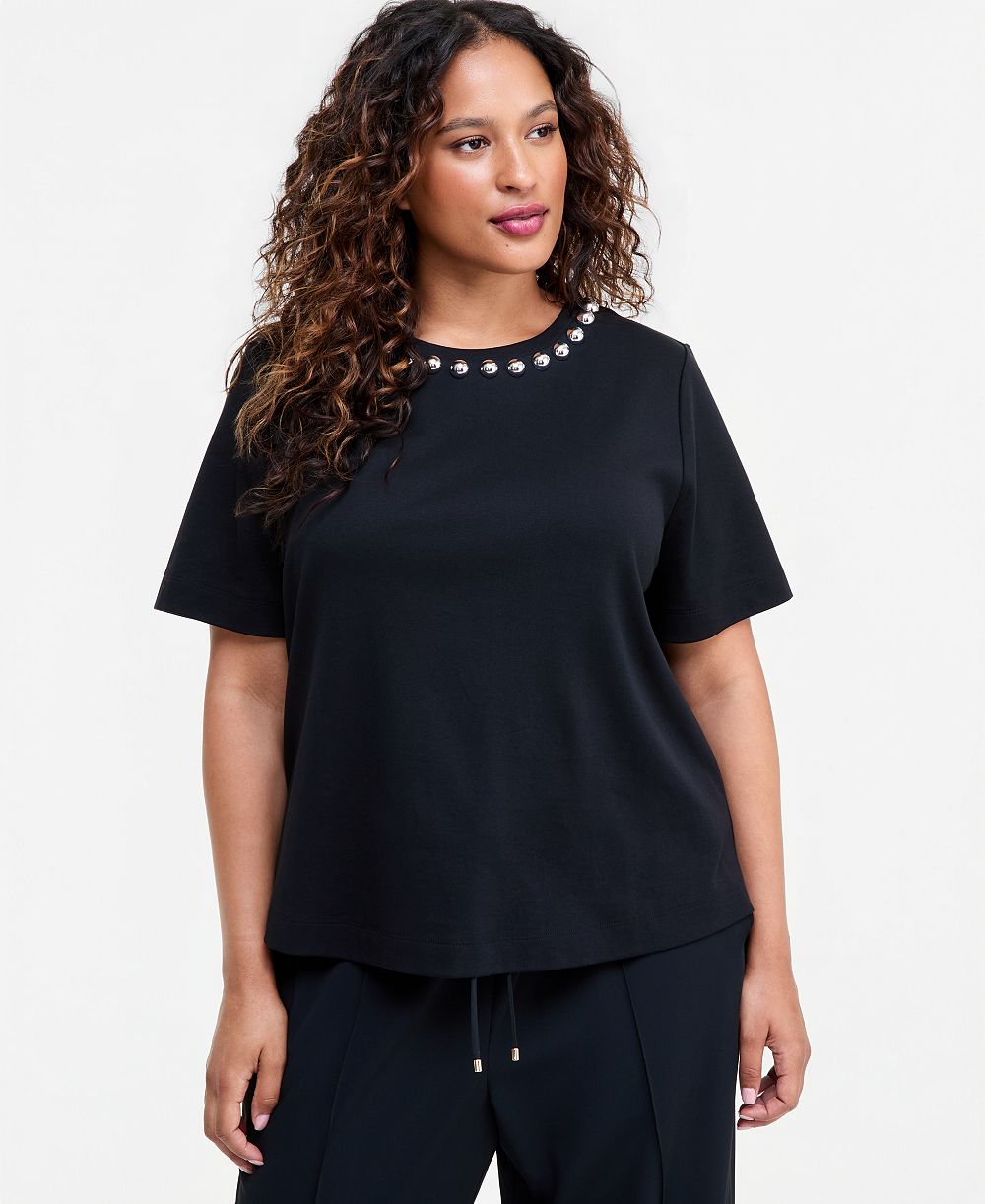 I.N.C. International Concepts Plus Size Embellished Boxy T-Shirt, Macy's Exclusive