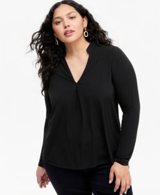 Женский трикотажный топ I.N.C. International Concepts Plus Size Split Band-Collar с длинным рукавом