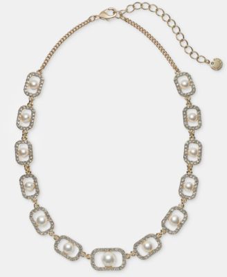 Charter Club Glass and Faux Pearl Frontal Necklace, Macy's Exclusive
