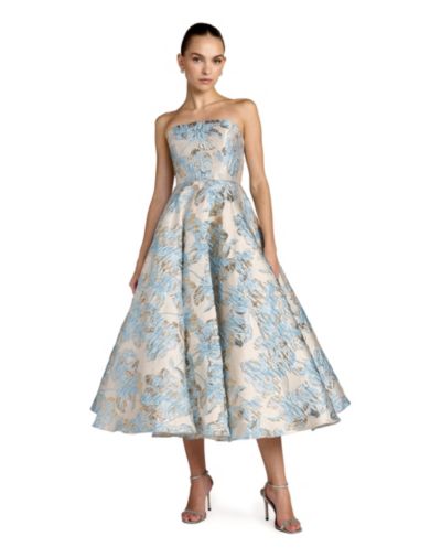 Женское миди-платье Mac Duggal Strapless Brocade A-line With Pockets