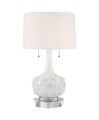 Possini Euro Design Natalia Modern Country Cottage Table Lamp with Round Riser 28 1/2" Tall Floral Ceramic Drum Shade for Bedroom Living Room