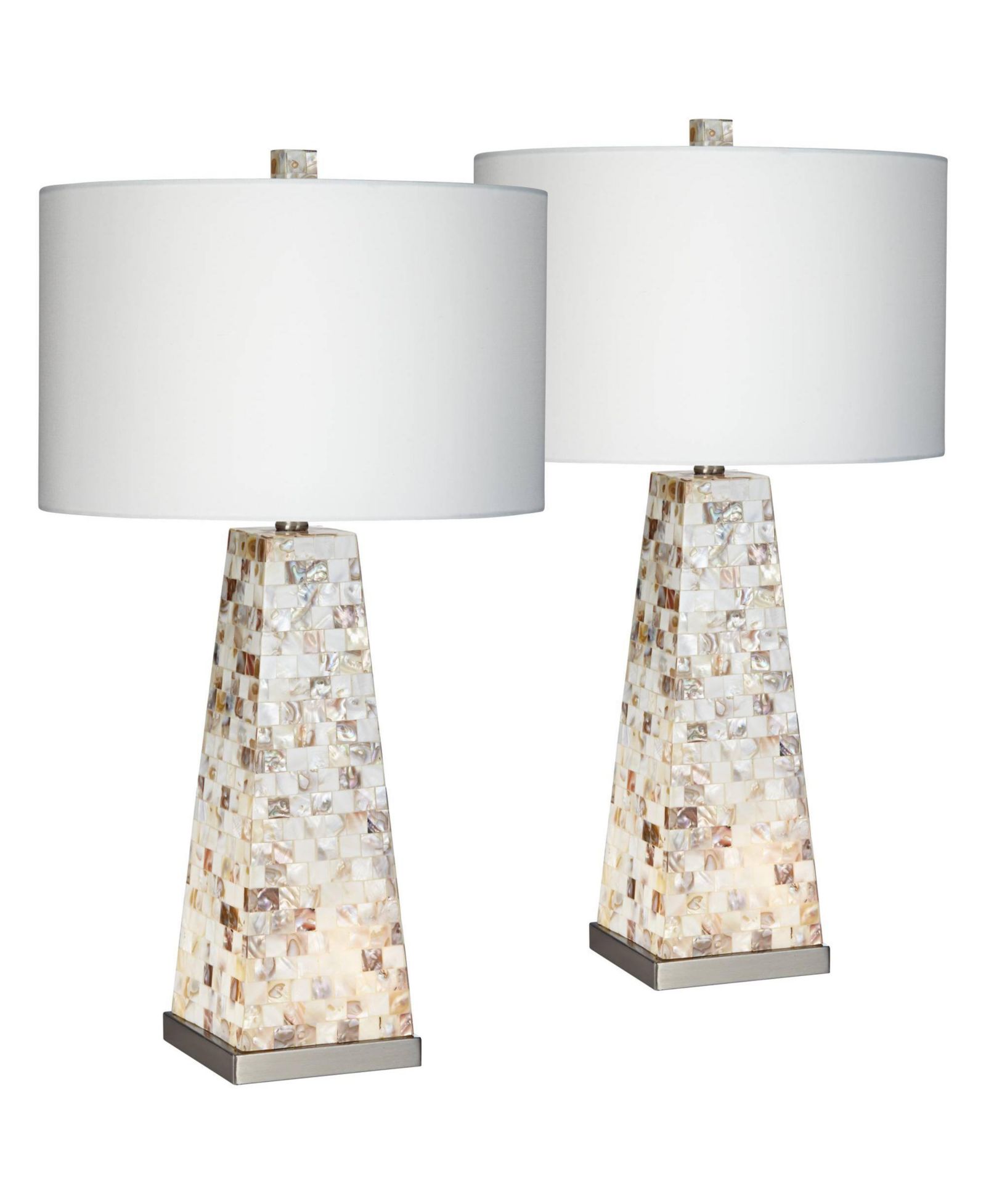 Набор из 2 настольных ламп Possini Euro Design Coastal, 29" Tall, с ночником и абажуром из перламутра ручной работы