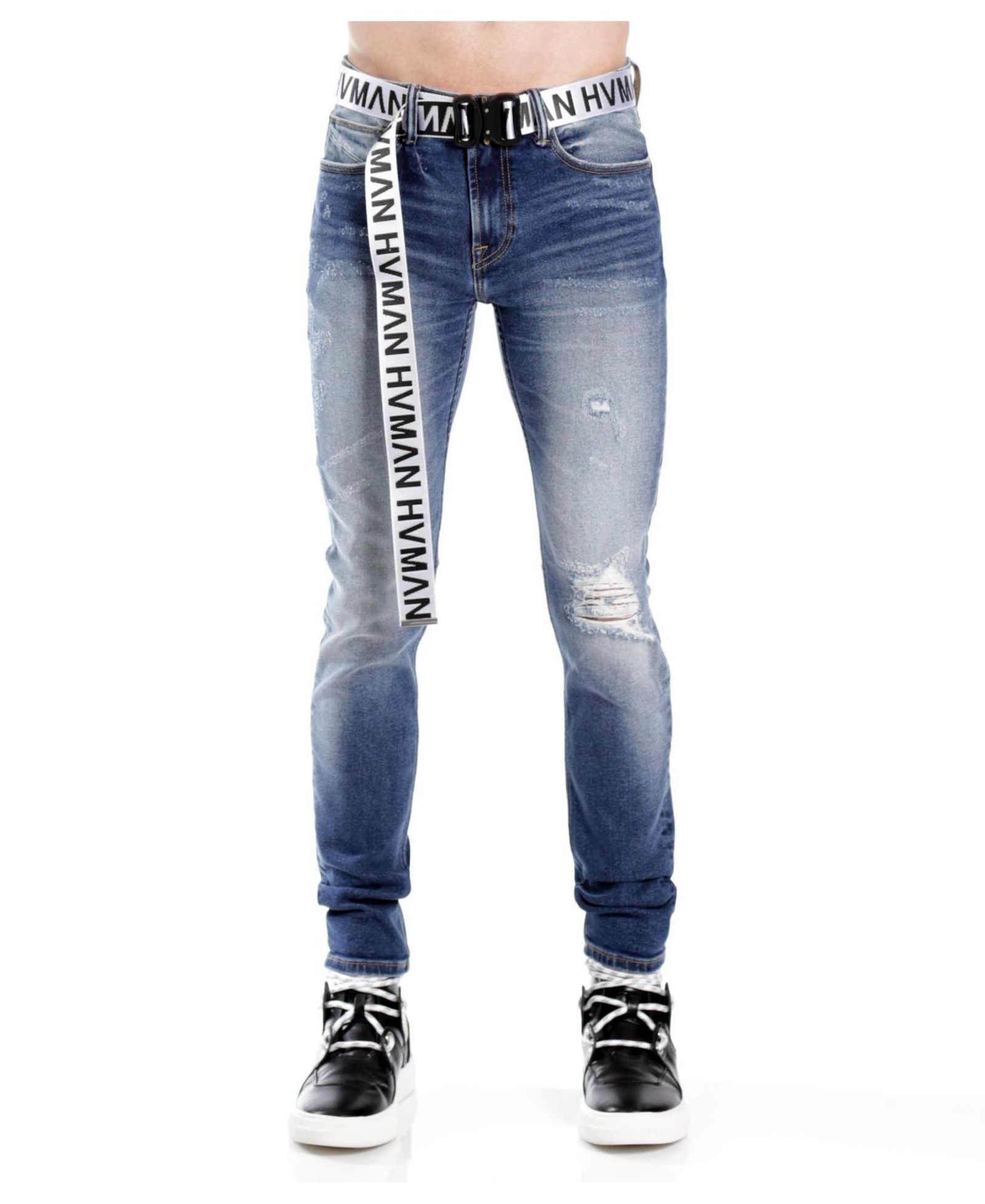 Hvman Chosen To Prevail x Cult Strat Super Skinny Fit Jeans with Belt Baltic