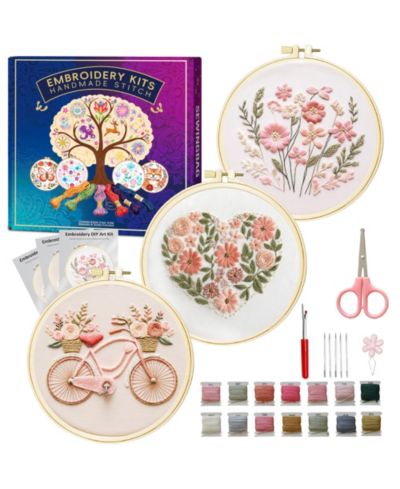 GNUADZ Embroidery Kit Beginner Heart Pattern Hand Stitching Craft Box