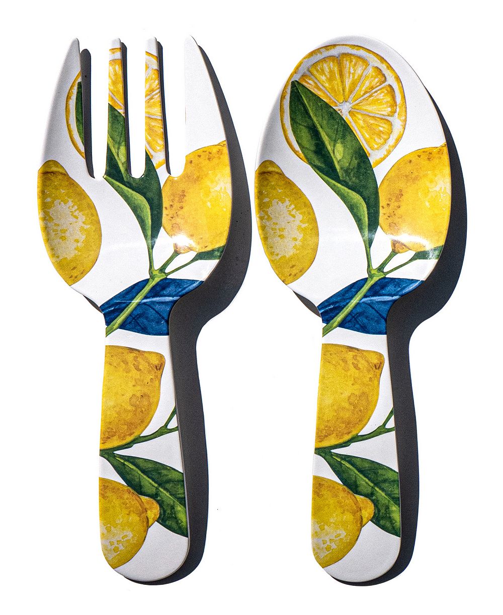 Abode Homewares Lemon Orchard Melamine Serving Utensils, Set of 2