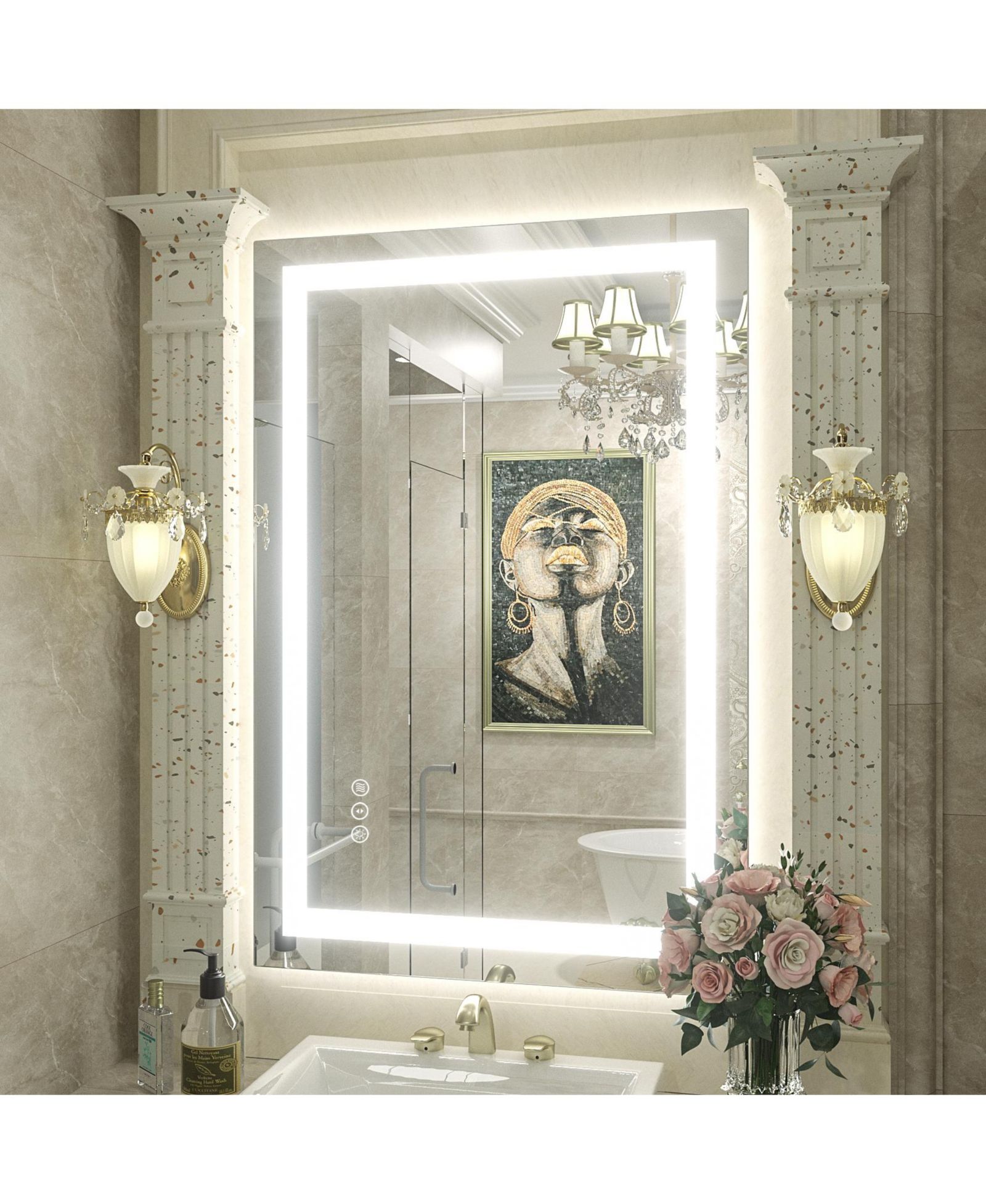 Apmir 24" x 36" Super Bright Front and Back LED Lighted Anti-Fog Tempered Glass Bathroom/Vanity Mirror with ETL and 3-Year Warranty