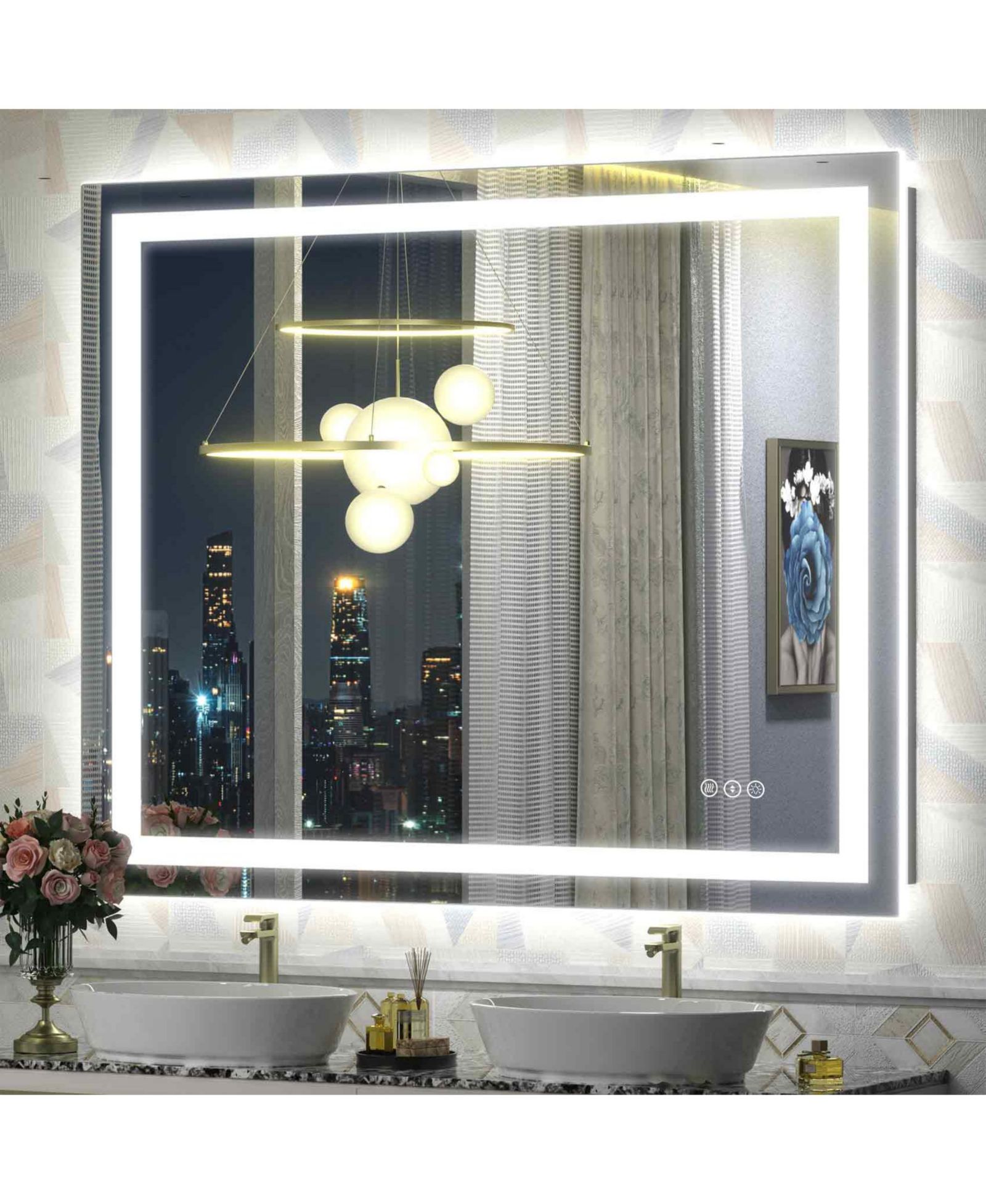 Apmir зеркало для ванной 48" x 40" с LED подсветкой, антизапотевающее из закаленного стекла
