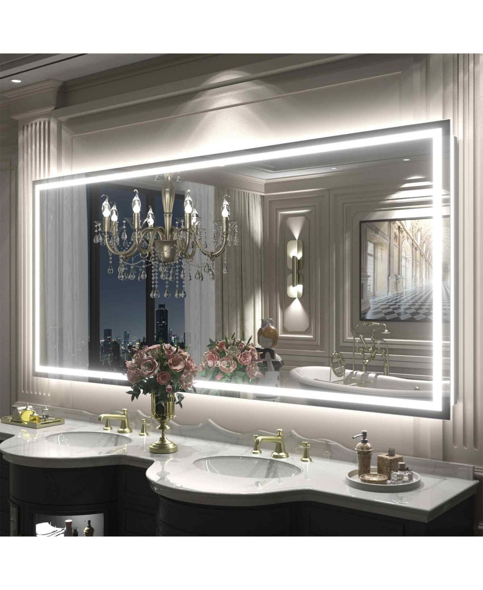 Apmir 72" x 32" Super Bright Front and Back LED Lighted Anti-Fog Tempered Glass Bathroom/Vanity Mirror with ETL and 3-Year Warranty