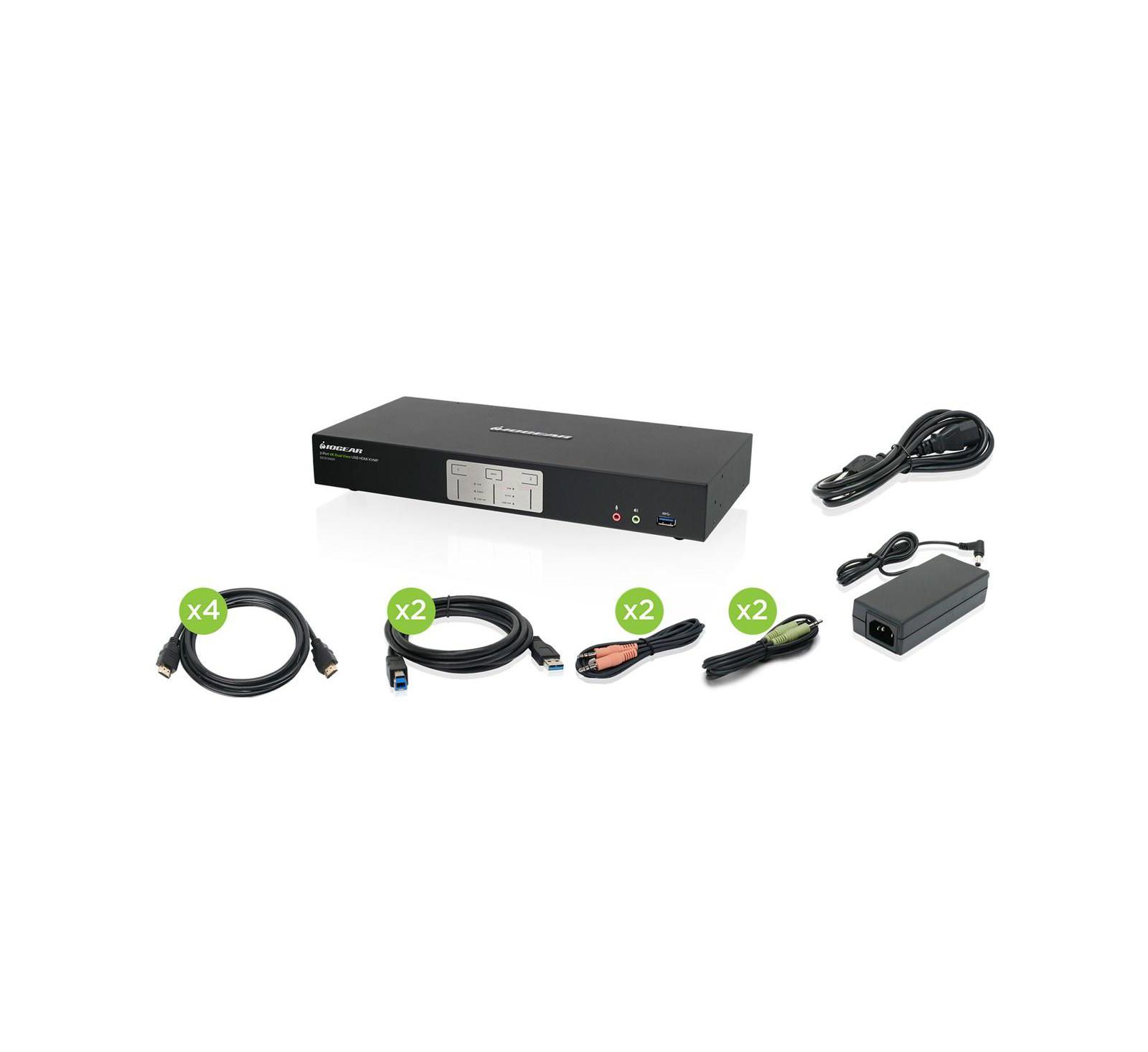IOGEAR 2-Port 4K Dual View KVMP Switch with USB 3.0 Hub for HDMI Computers