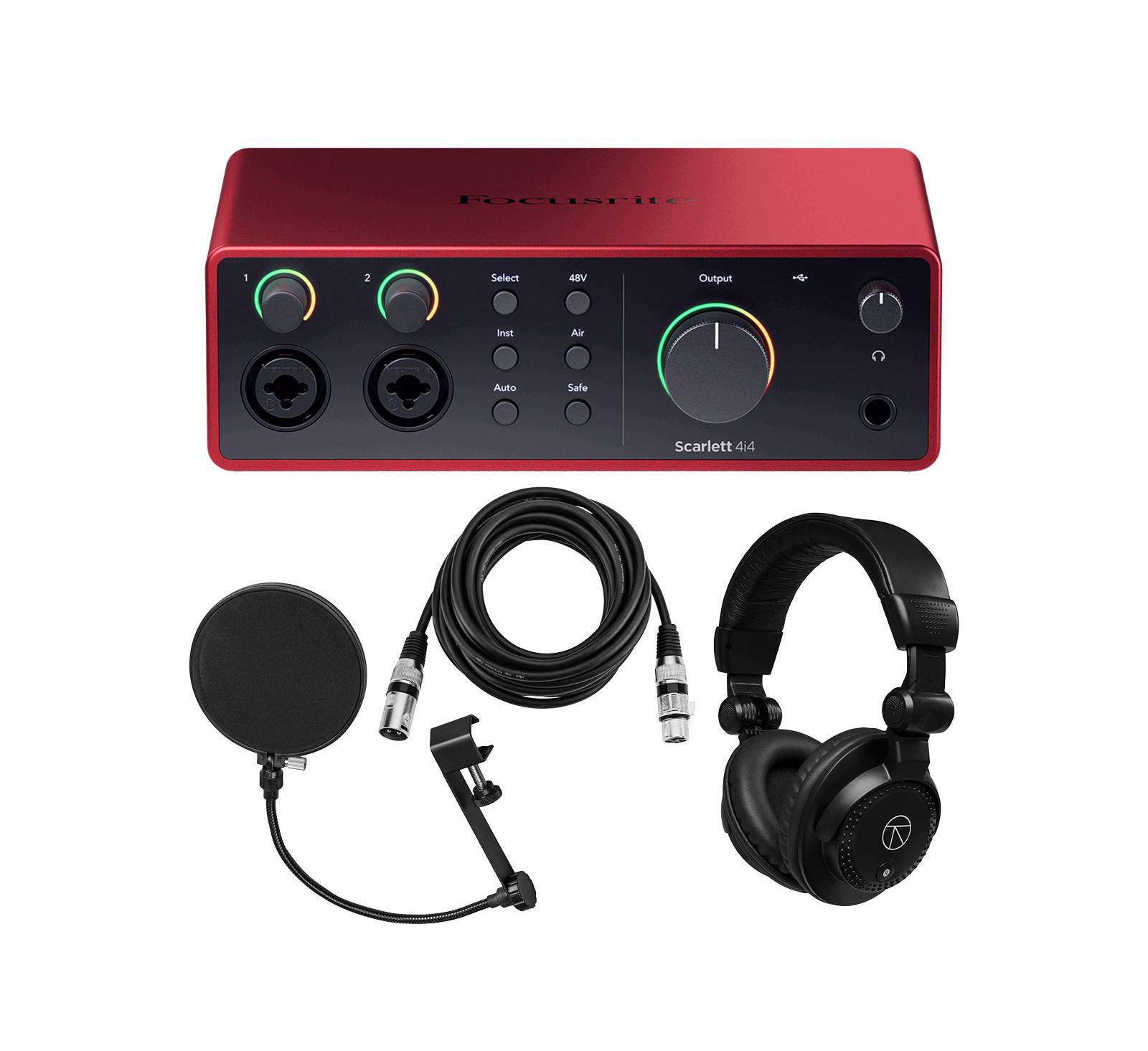 USB интерфейс Focusrite Scarlett 4i4 4th Gen с программным обеспечением, комплект с наушниками TAPH100, кабелем XLR 10' и поп-фильтром
