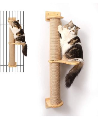 ARONKL Wall Mounted Cat Activity Tree Jute Scratcher Pine Hammock Multi Purpose Cat Furniture