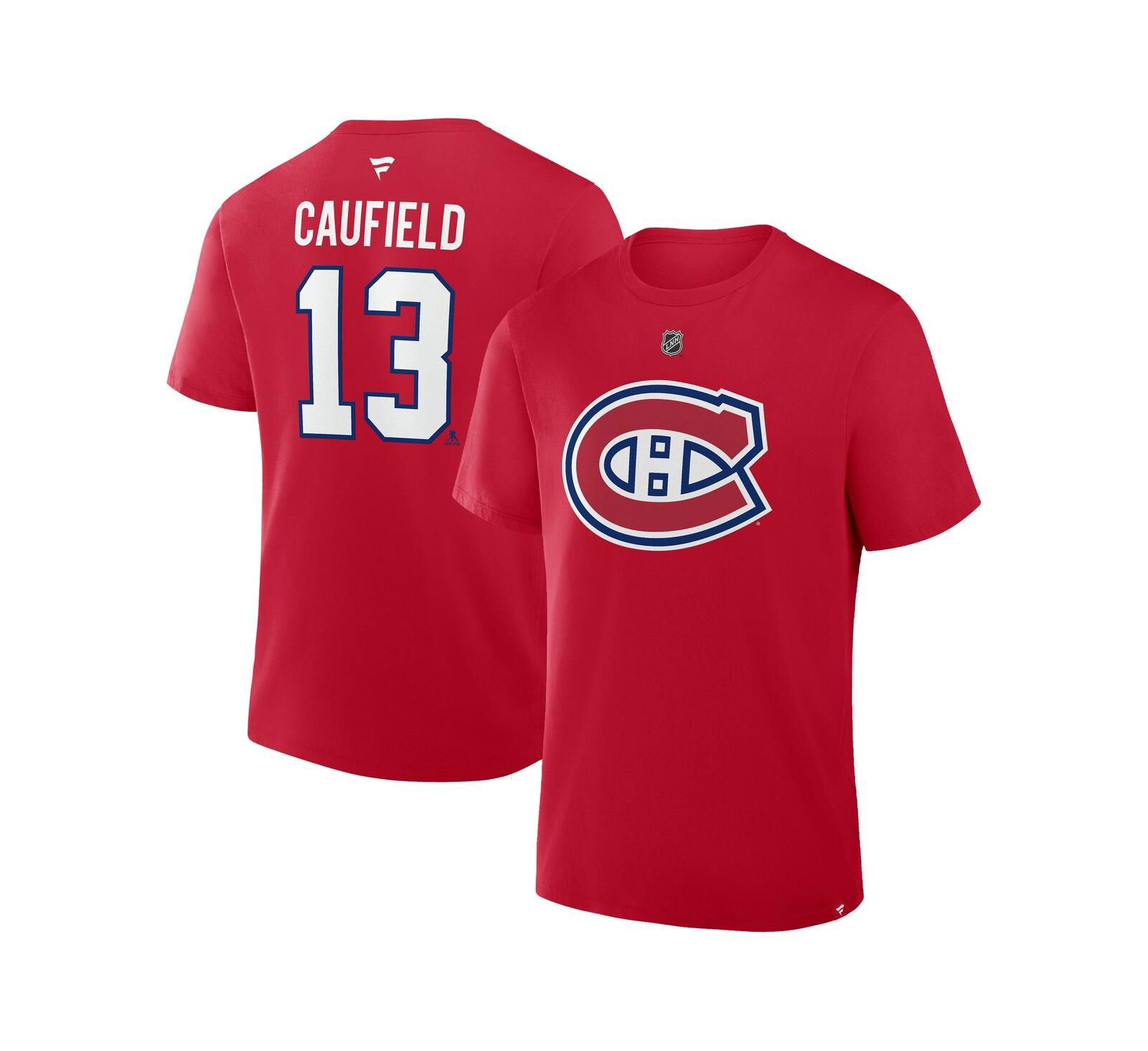 Мужская футболка Fanatics Cole Caufield Red Montreal Canadiens Authentic Stack Name & Number