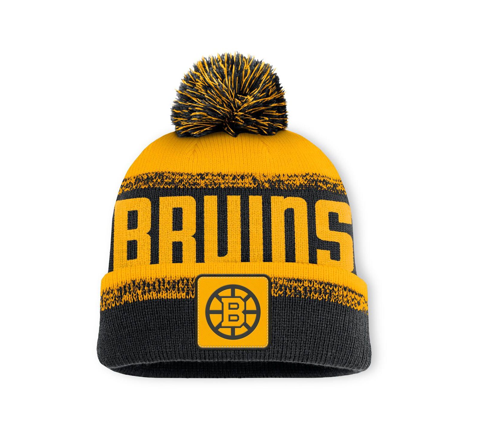 Fanatics Men's Black/Gold Boston Bruins Fundamentals Thrive Cuffed Pom with Knit Hat