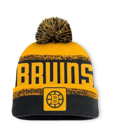 Мужская вязаная шапка Fanatics Black/Gold Boston Bruins Fundamentals Thrive Cuffed Pom