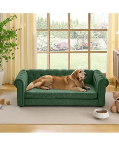 Clihome Elevated Dog Sofa Bed, 55 Inch Durable Linen Fabric Pet Couch for Big and Oversized Dogs