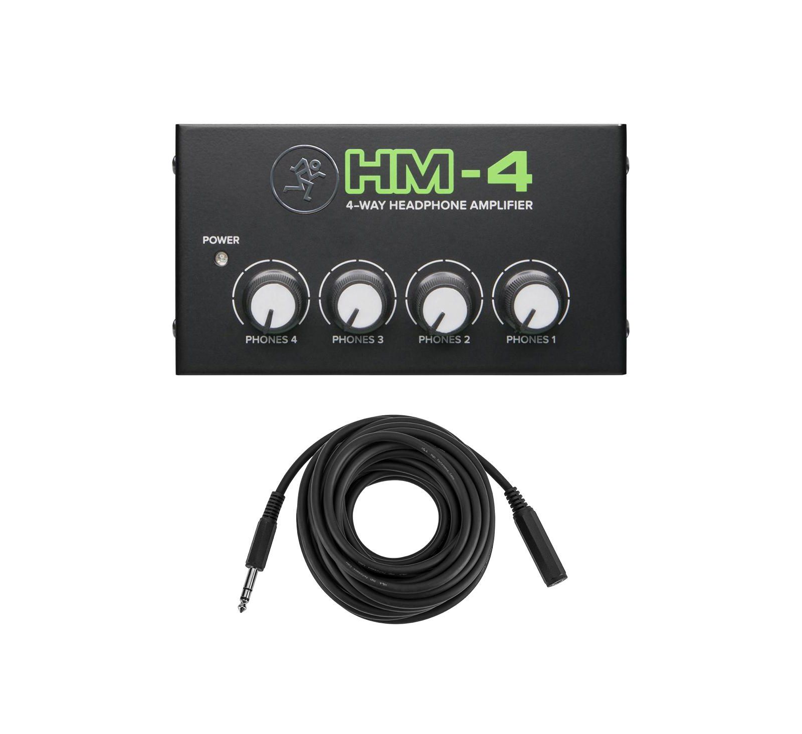 MACKIE HM-4 4-Way Headphone Amplifier - With Stereo 1/4" Female Phone to 1/4" Male Phone TRS Headphone Cable, 25'