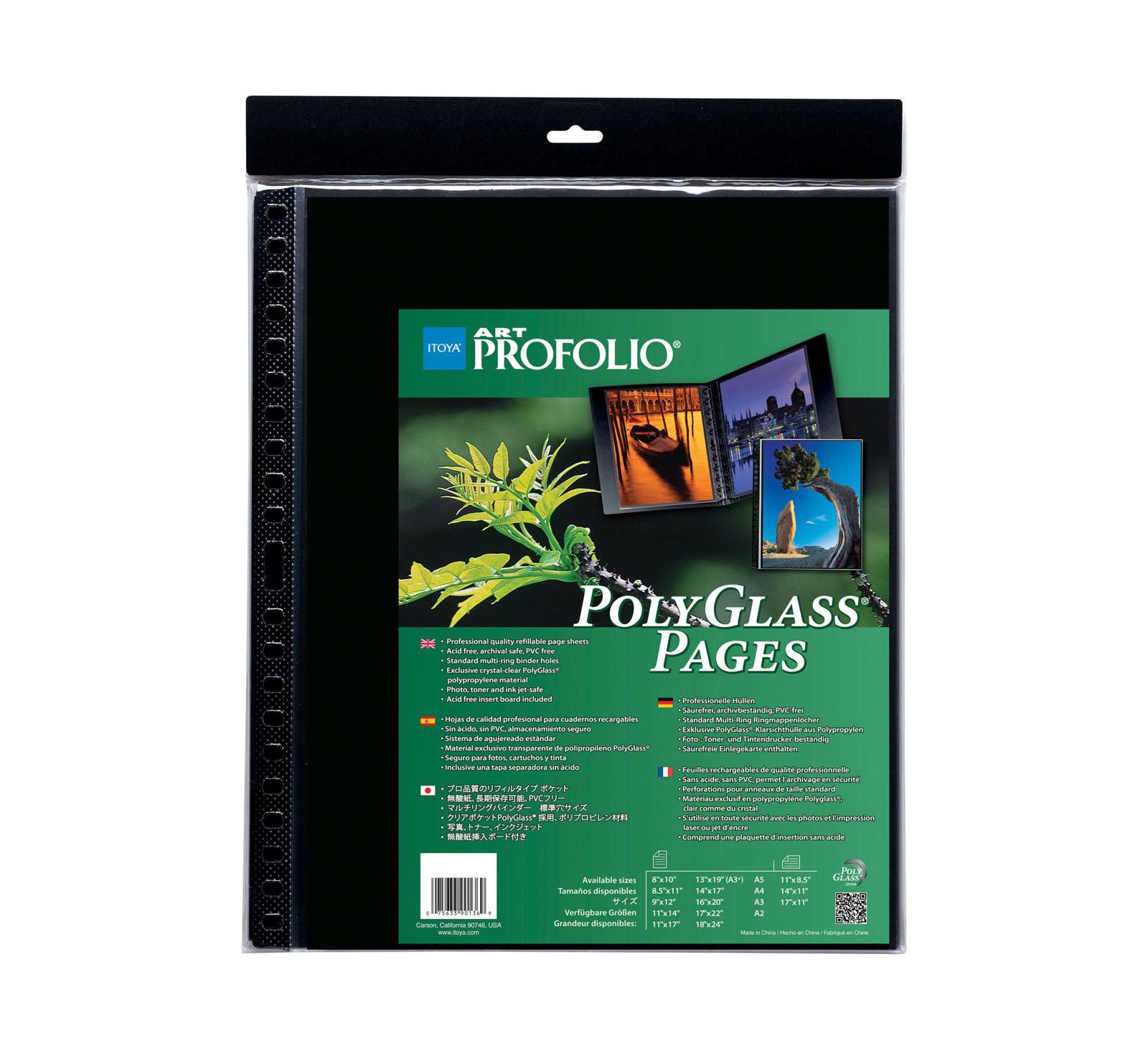 Itoya Art Profolio 11x17" Crystal Clear PolyGlass Pages, Portrait, 10 Pages Per Pack