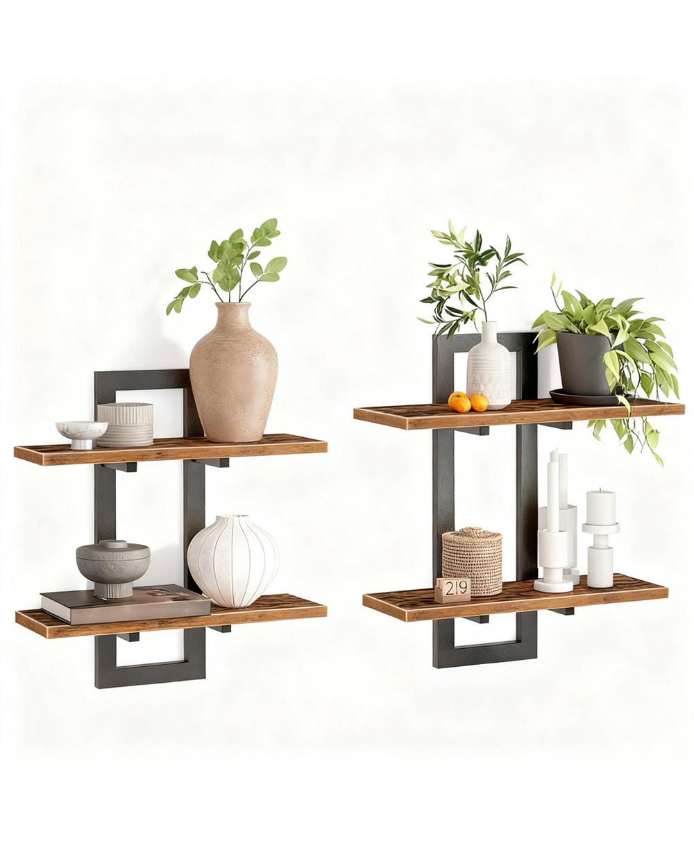 YIGII Double-Layer Floating Shelves for Home Decor, Capacity, Easy Install, Versatile Use