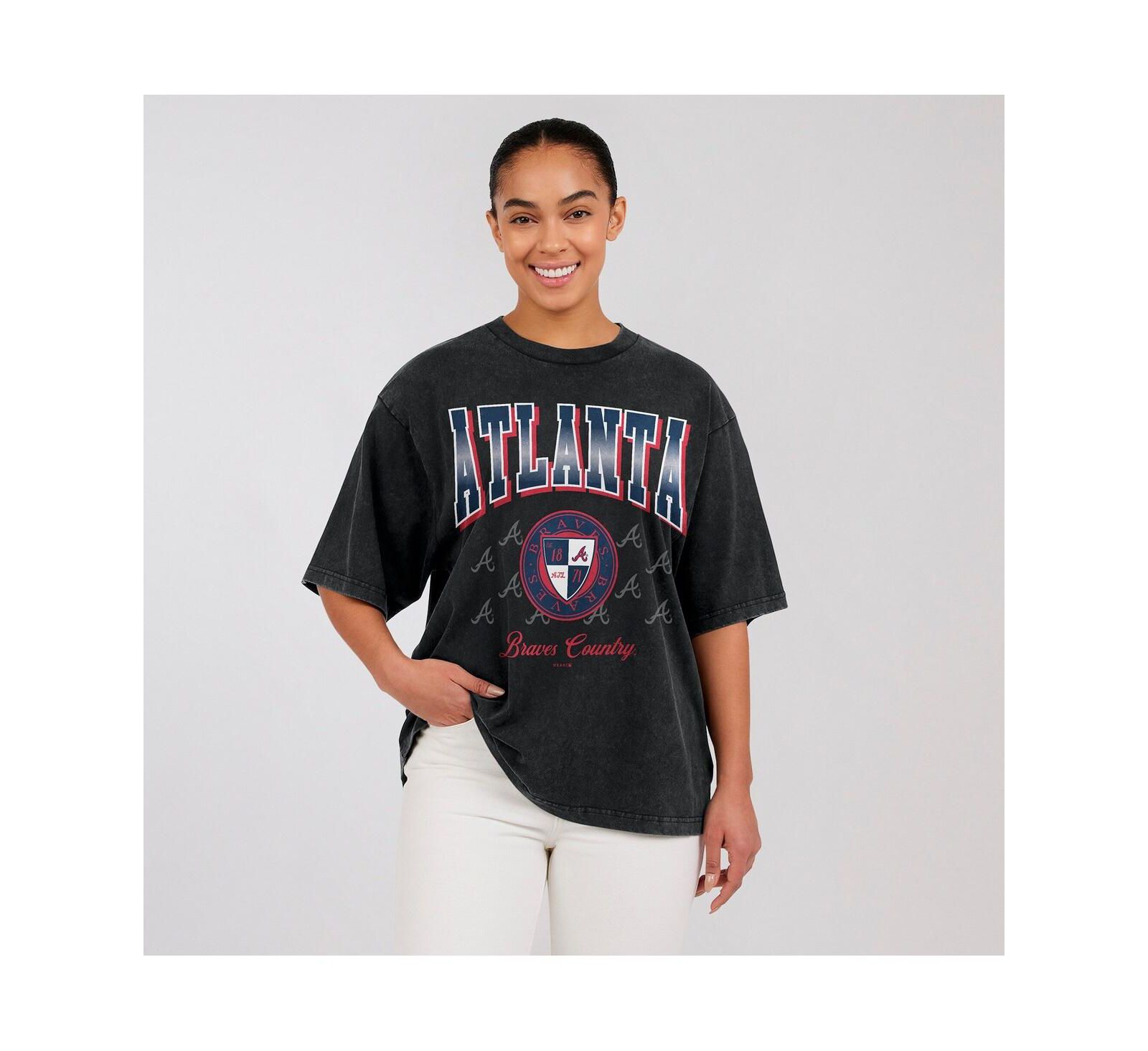 WEAR by Erin Andrews Women's Black Atlanta Braves Oversized Boyfriend T-Shirt