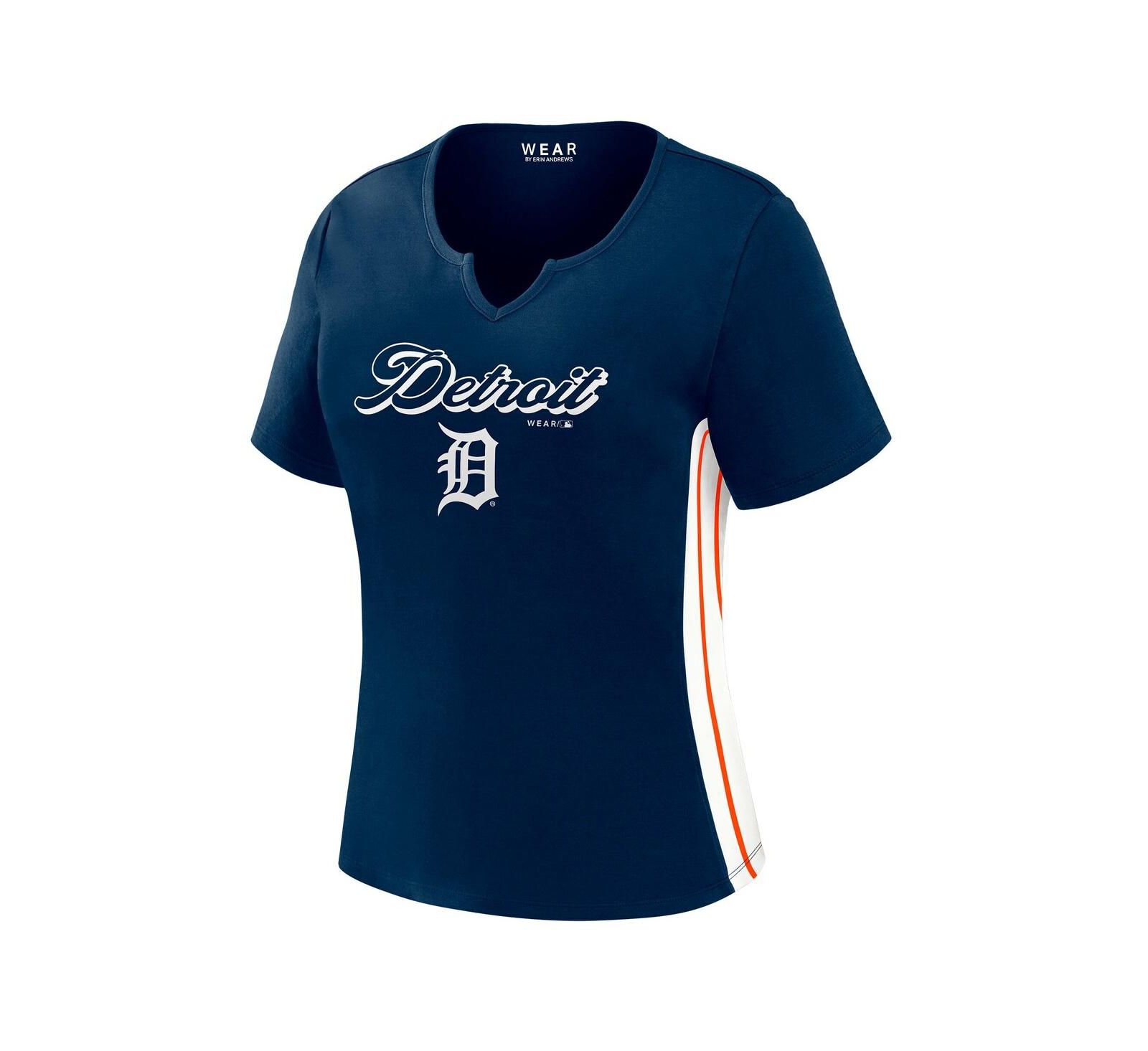 Женский укороченный топ WEAR by Erin Andrews Navy Detroit Tigers Notch Neck Cropped T-Shirt