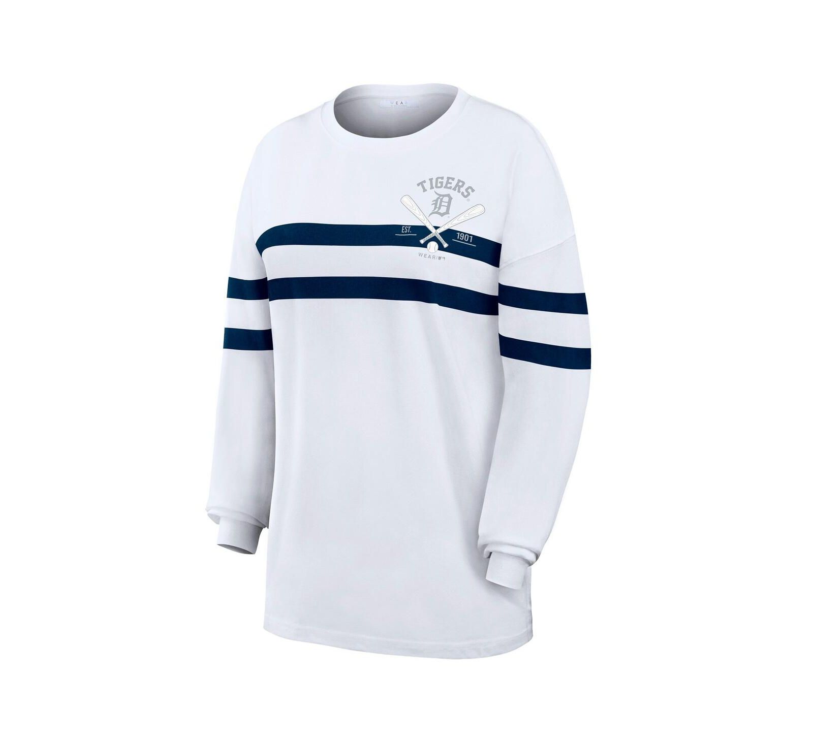 Женская белая футболка oversized в полоску Detroit Tigers от WEAR by Erin Andrews