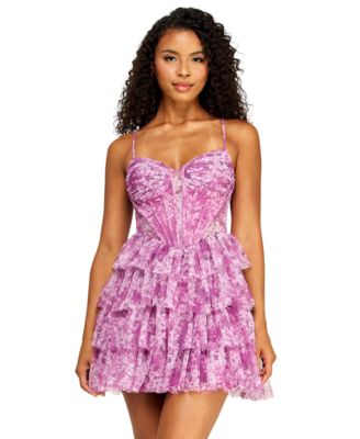 Alex & Sophia Juniors' Tiered Floral-Print Corset-Bodice Dress