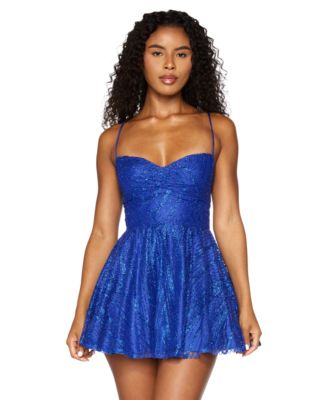 B Darlin Juniors' Sweetheart Neck Glitter Mesh Lace-Up Back Dress
