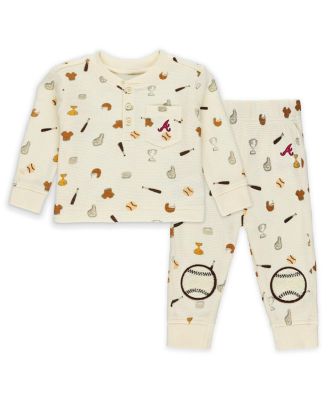 Комплект WEAR by Erin Andrews Baby Boys and Girls Cream Atlanta Braves Two-Piece Waffle-Knit Sleep Set