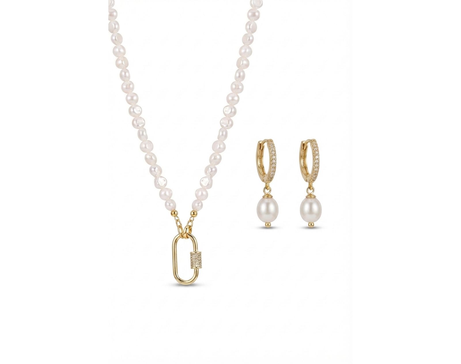 Joey Baby Freshwater Pearl Gold-Tone Layered Necklace And Pearl Huggie Earring Set