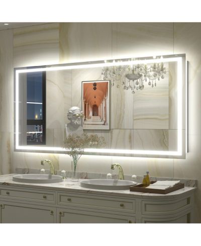 Apmir 60" x 28" Super Bright Front and Back LED Lighted Anti-Fog Tempered Glass Bathroom/Vanity Mirror with ETL and 3-Year Warranty