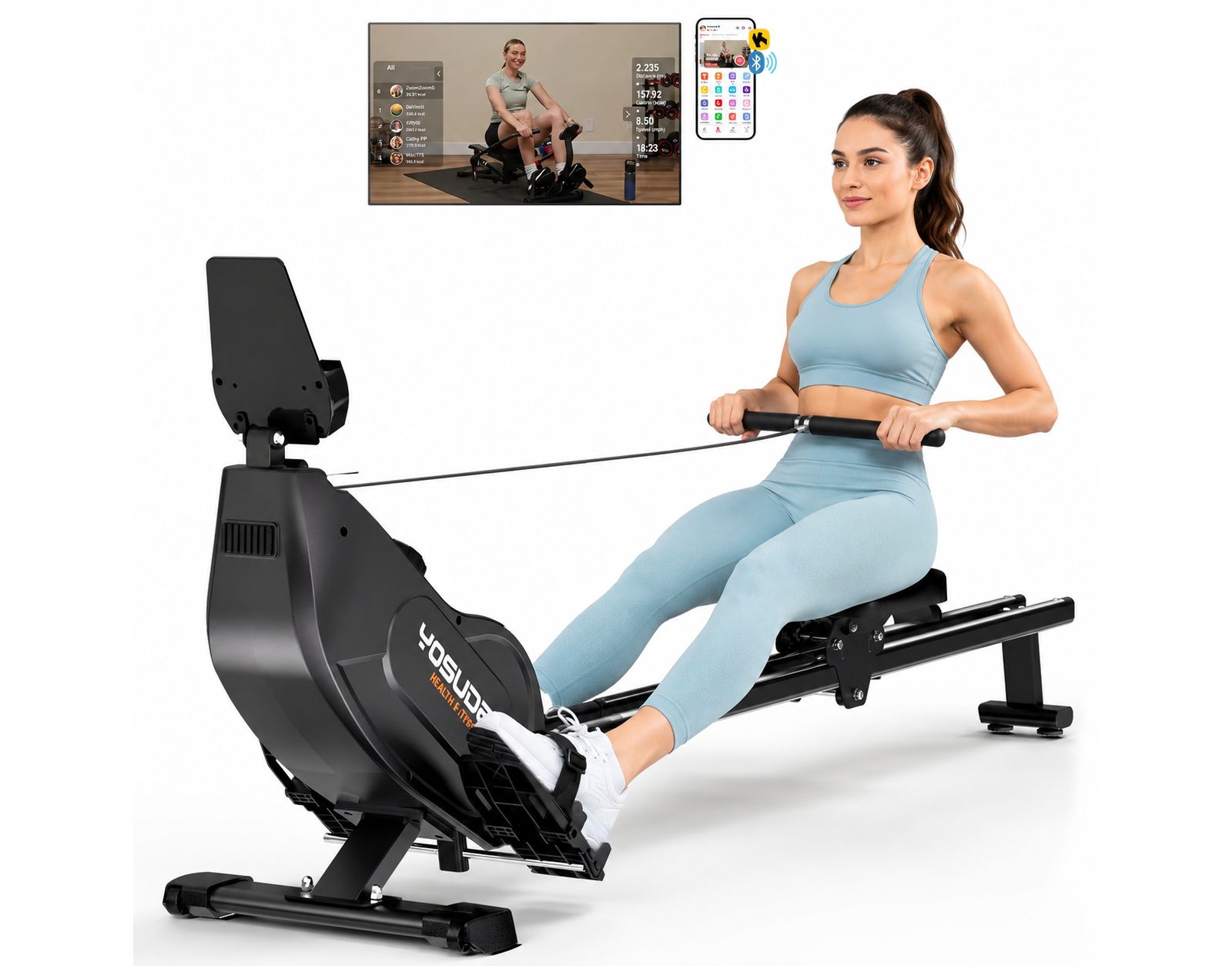 FED FITNESS Magnetic Rowing Machine 350LB Capacity, Foldable Home Rower with 16-Level 115lbs Resistance and Bluetooth