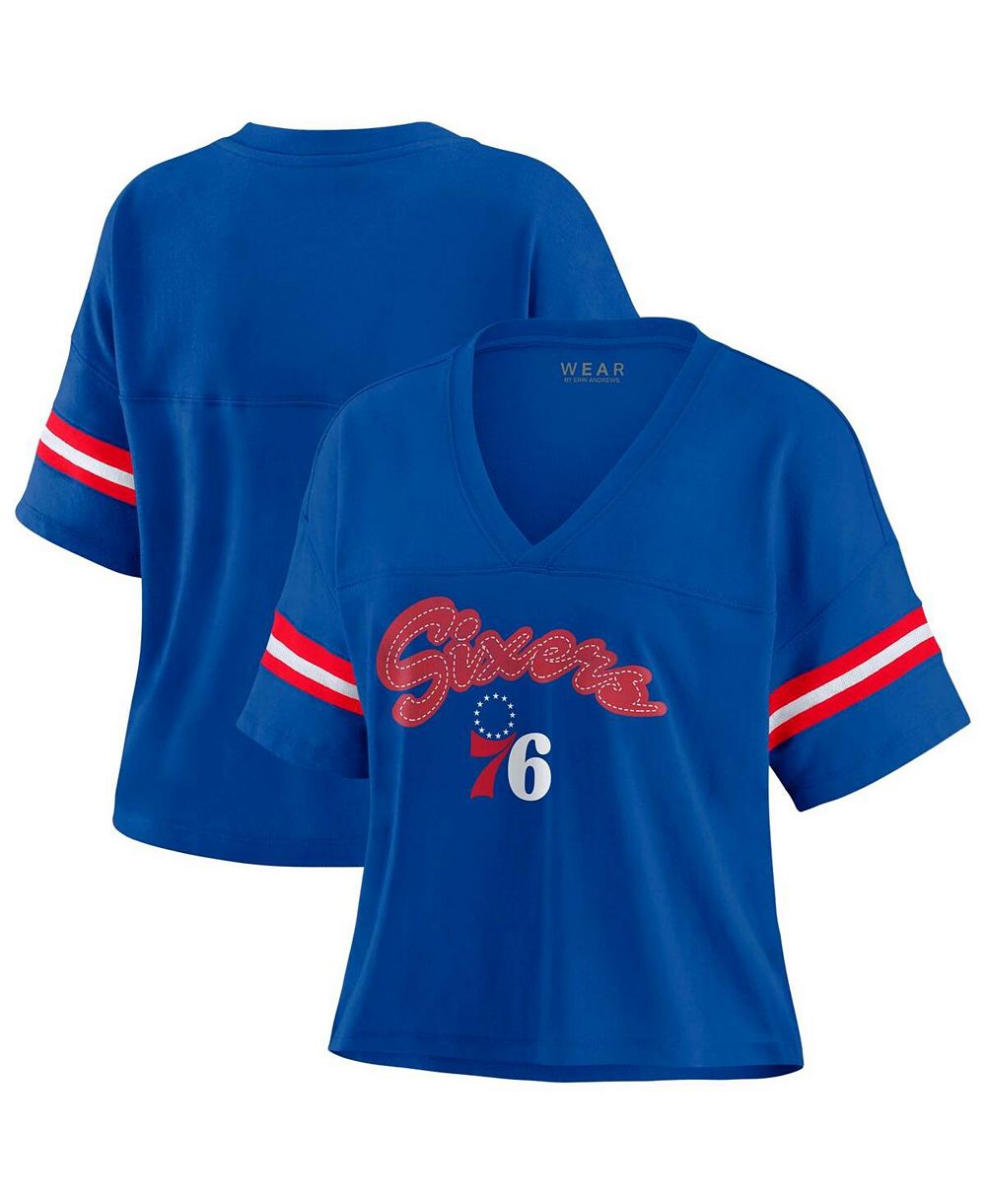 WEAR by Erin Andrews Women's Royal Philadelphia 76ers Plus Size Color Block Boxy V-Neck T-Shirt