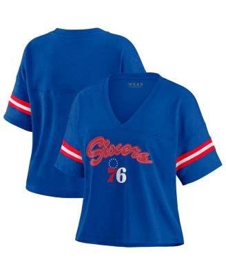 WEAR by Erin Andrews Women's Royal Philadelphia 76ers Plus Size Color Block Boxy V-Neck T-Shirt