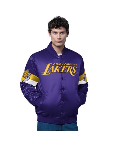 Starter Men's Purple Los Angeles Lakers Triple Option Varsity Full-Snap Satin Jacket