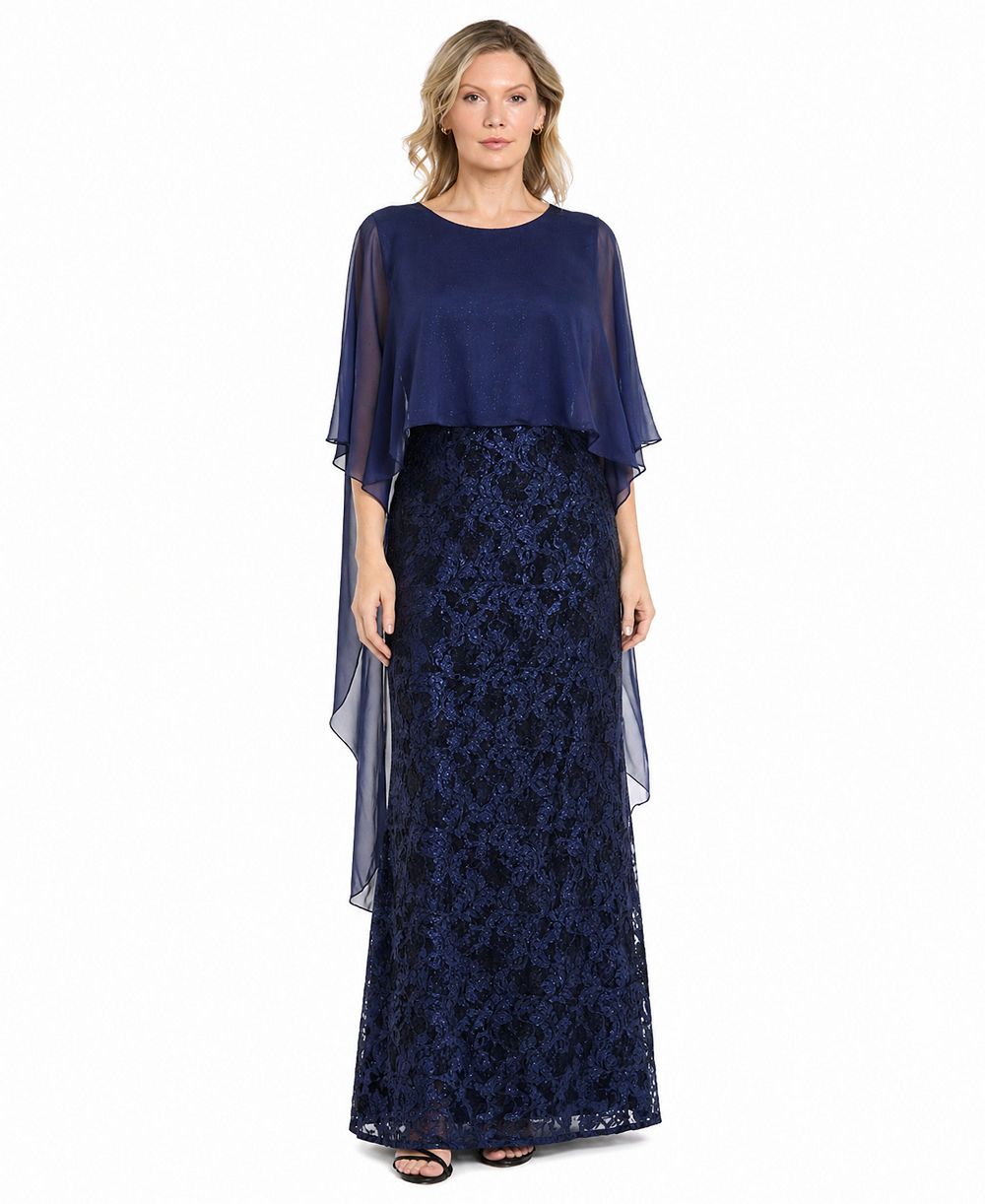 Женское платье R & M Richards Long Glitter Lace Boat Dress
