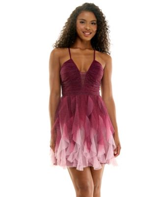 Pear Culture Juniors' V-Neck Ombre Petal Dress with Top Ruching