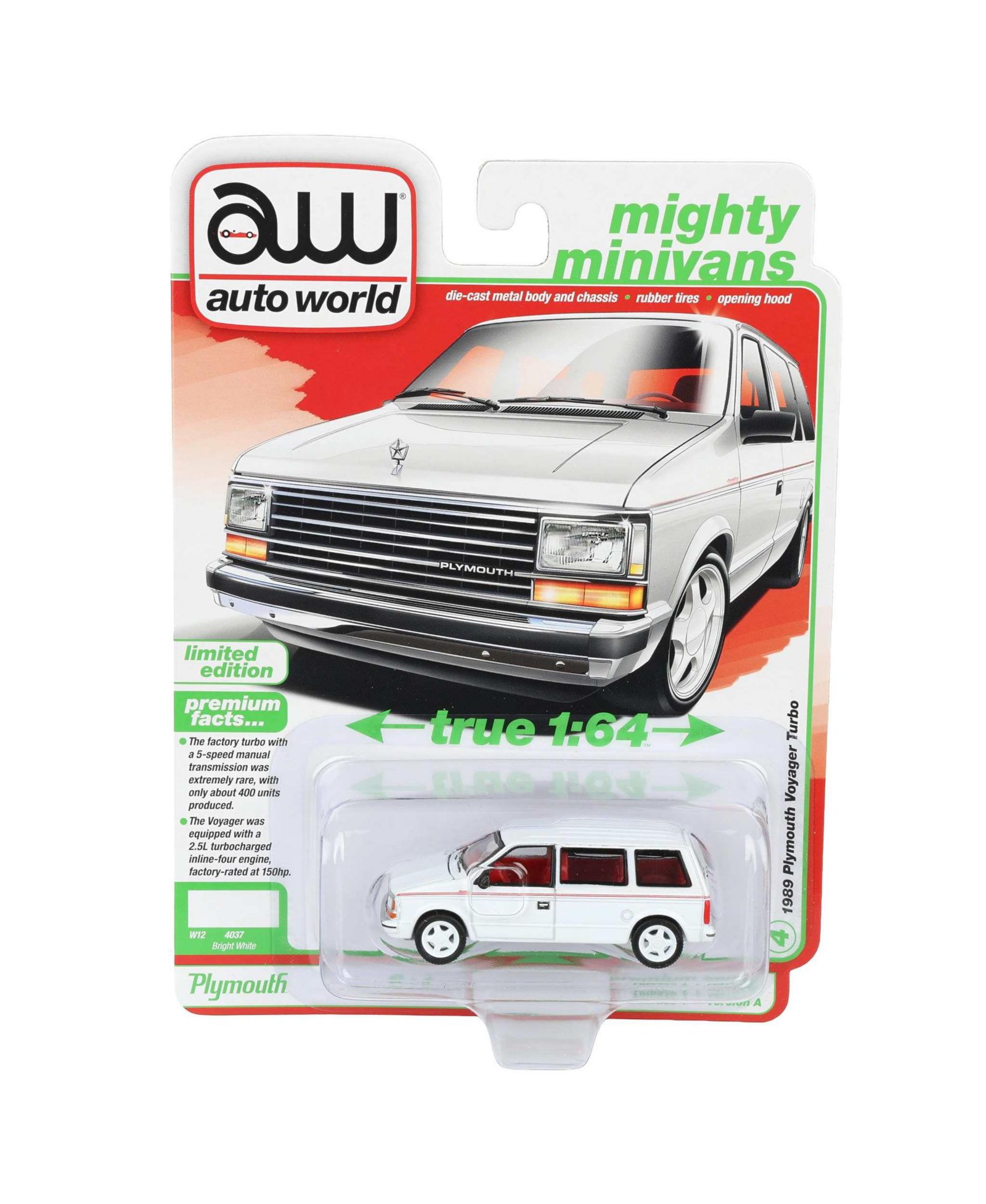 Коллекционная металлическая игрушка Auto World 1/64 1989 Plymouth Voyager Turbo Mighty Minivans