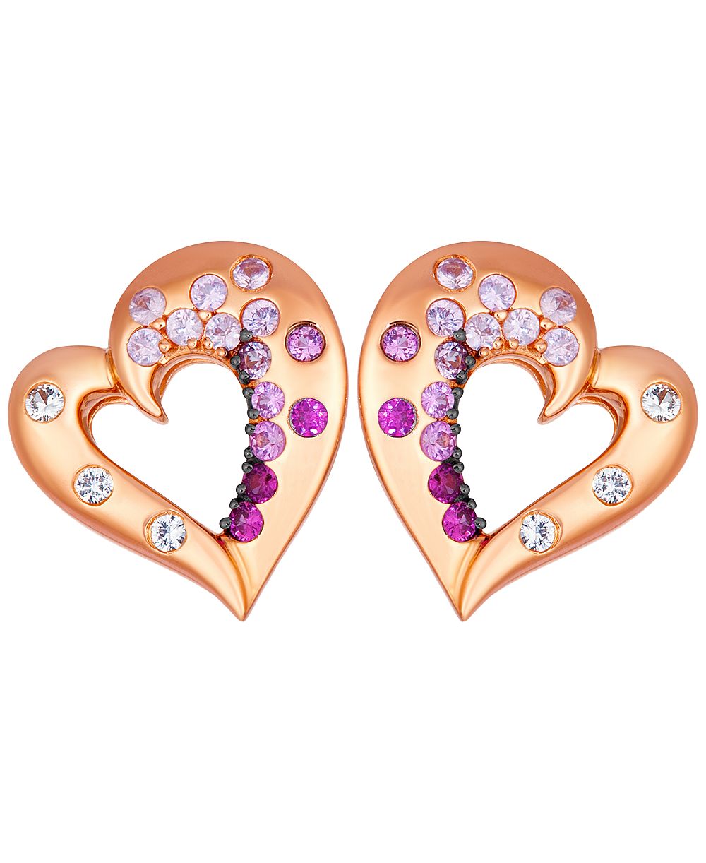 Le Vian Strawberry Ombré® Sapphire & White Sapphire (5/8 ct. t.w.) Heart Earrings in 14k Strawberry Gold