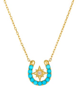 Le Vian Robin's Egg Blue Turquoise™ (3/8 ct. t.w.) & Nude Diamond Horseshoe Pendant Necklace in 14k Honey Gold