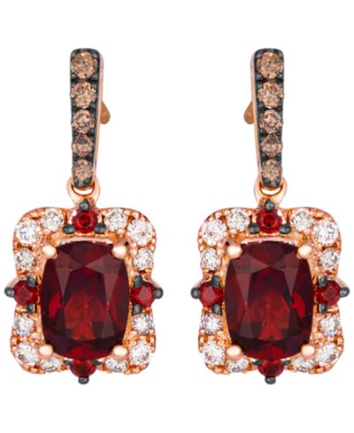 Le Vian серьги с гранатом Pomegranate cushion cut и бриллиантами в золоте 14k Strawberry Gold