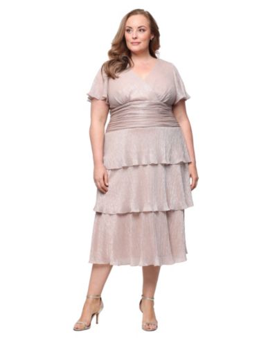 SL Fashions Plus Size Миди-платье с коротким рукавом и V-образным вырезом