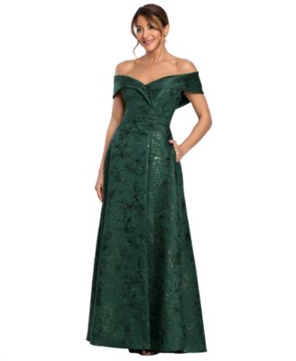 XSCAPE Petite Metallic Brocade Off-the-Shoulder Gown