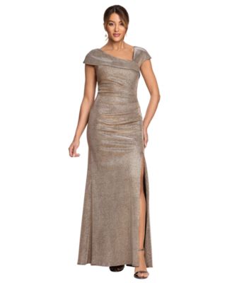 Xscape Petite Metallic Asymmetrical Neckline Sleeveless Gown