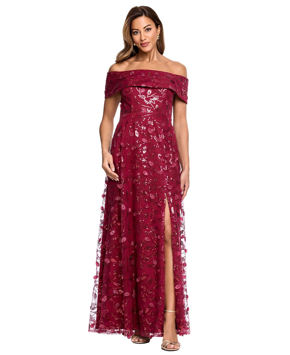 Бальное платье XSCAPE Petite 3D Embellished Mesh Off-The-Shoulder